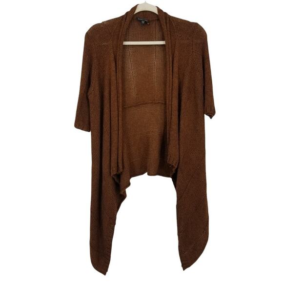 Eileen Fisher Silk & Alpaca Knit Cardigan S Open Front High Low Hem Brown - Picture 1 of 12